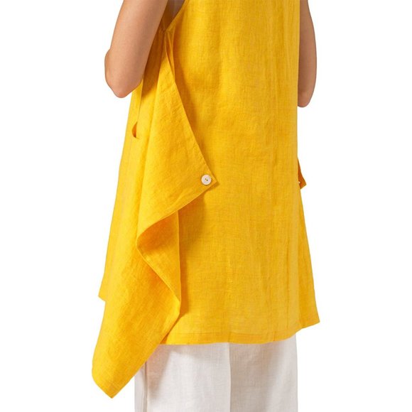 Linen Sleeveless Asymmetric Hem Tunic - Sunflower Yellow - 2X - Picture 5 of 14